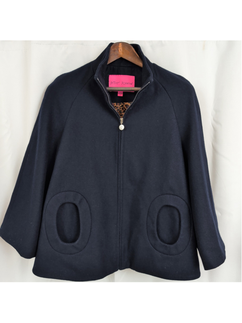 Betsey Johnson ladies' Wool Blend Navy Zip Up Coat Small